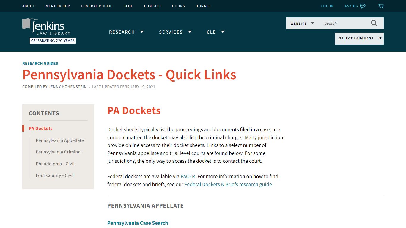 PA Dockets | Jenkins Law Library