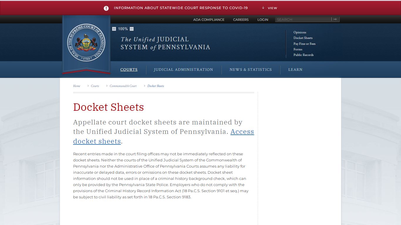 Docket Sheets | Commonwealth Court | Courts | Unified Judicial System ...
